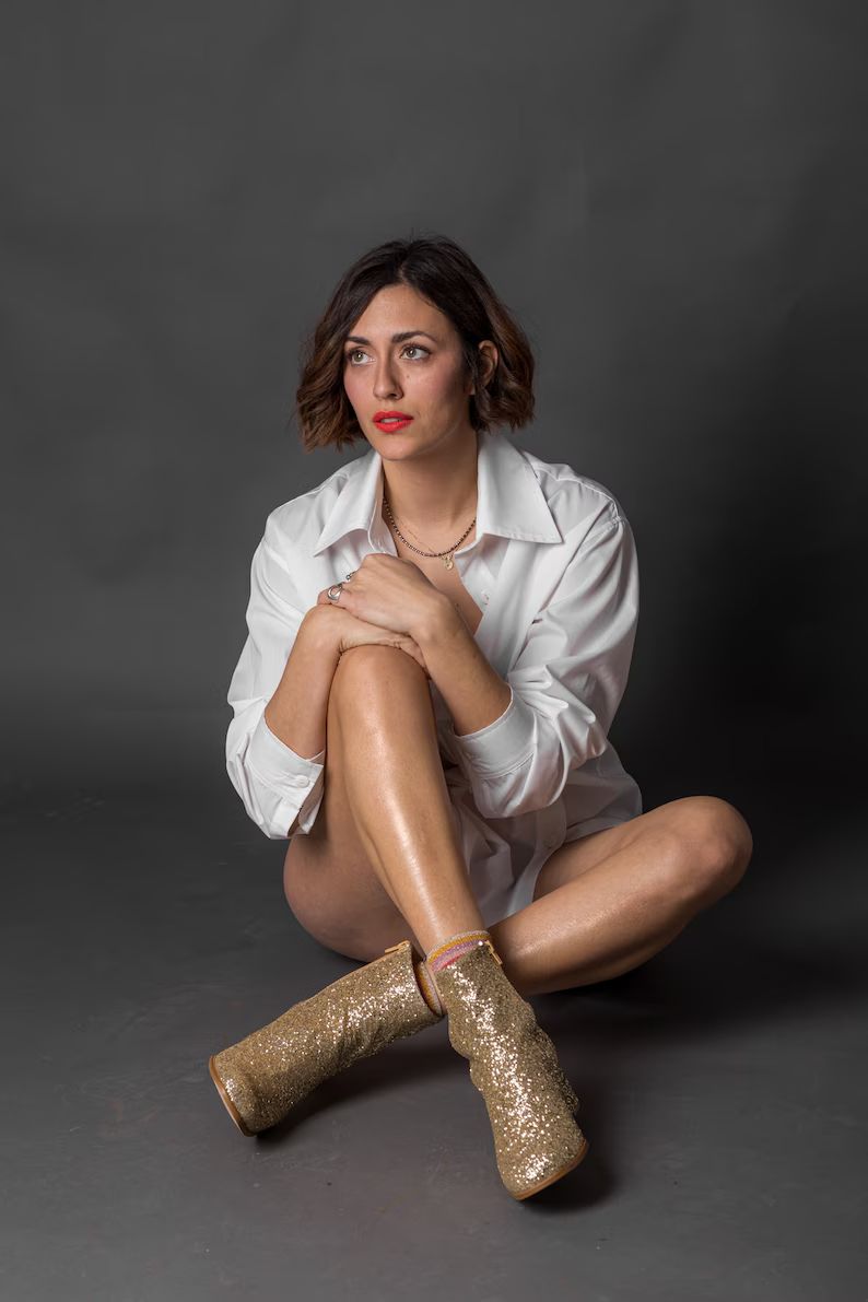 Santiag femme doré à paillettes – Image 3