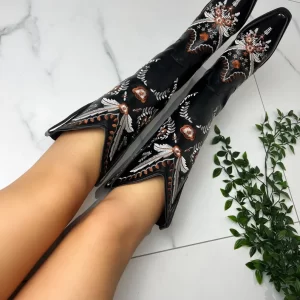 Santiag noires femmes à bout pointu