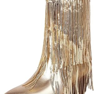 Santiag doré western à franges