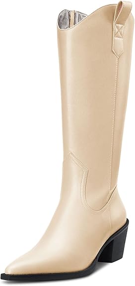 Bottes beige style santiag