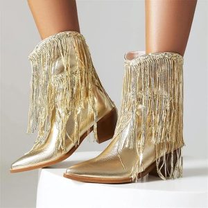 Santiag doré western à franges