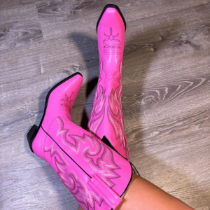 Santiag rose en cuir