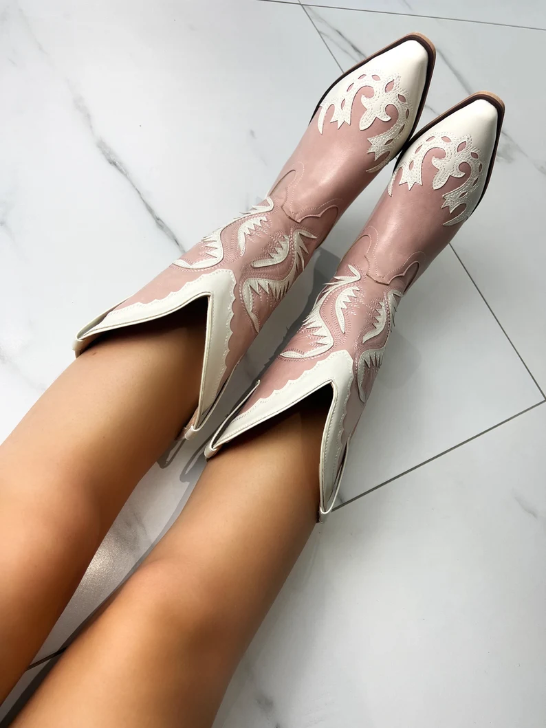 Santiag rose clair et blanc