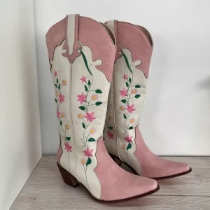 Santiag rose clair et blanc cow-girl